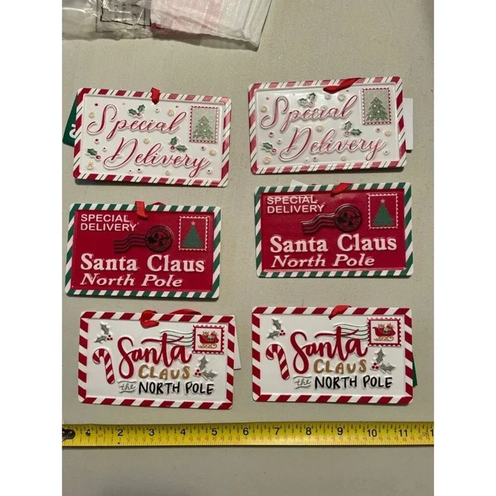 Christmas Ornaments Holiday Metal Decor with sayings 6pc
